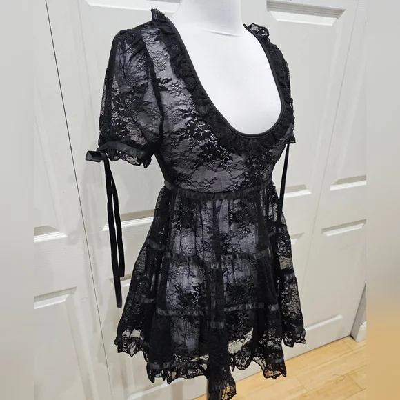Dolls Kill Sexy Goth Lace House On The Hill Little Black Babydoll Mini Dress S - Picture 4 of 14